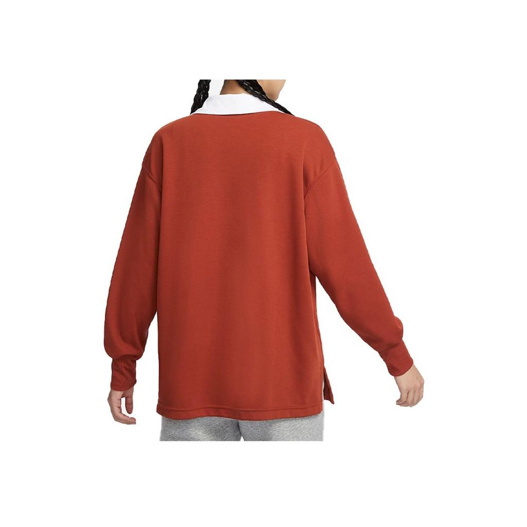 Nike Sportovní oblečení Essential Color Block Polo Ležérní Volné Tričko s Dlouhým Rukávem Dámské Topy Tmavě Oranžová FB8721-832