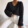 Herbst 2025 Einfarbiger V-Ausschnitt Laternenärmel Damen-Pullover