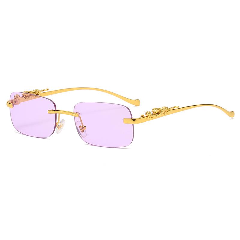 Cheetah Frameless Retro Square Sunglasses for Men & Women - Leopard Metal Design 2572