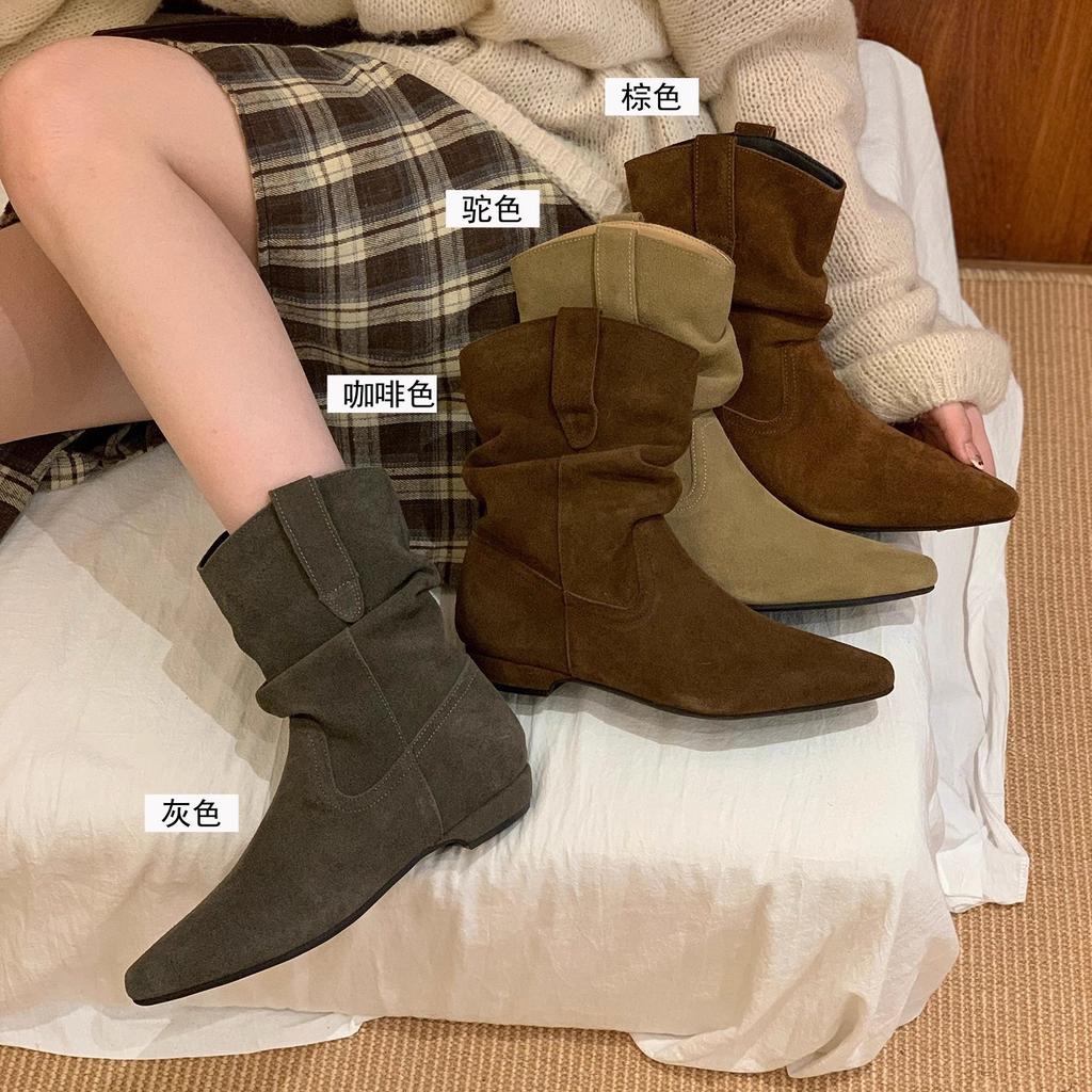 Wersja ze skóry bydlęcej! Retro buty kowbojskie z niskim obcasem i szpicem damskie jesienno-zimowe nowe buty Martin uniwersalne cienkie buty