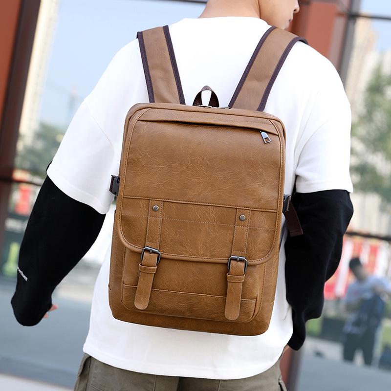 Men's PU Leather Business Travel Backpack: Retro Style, Large Capacity, Perfect for High School and Casual Use.