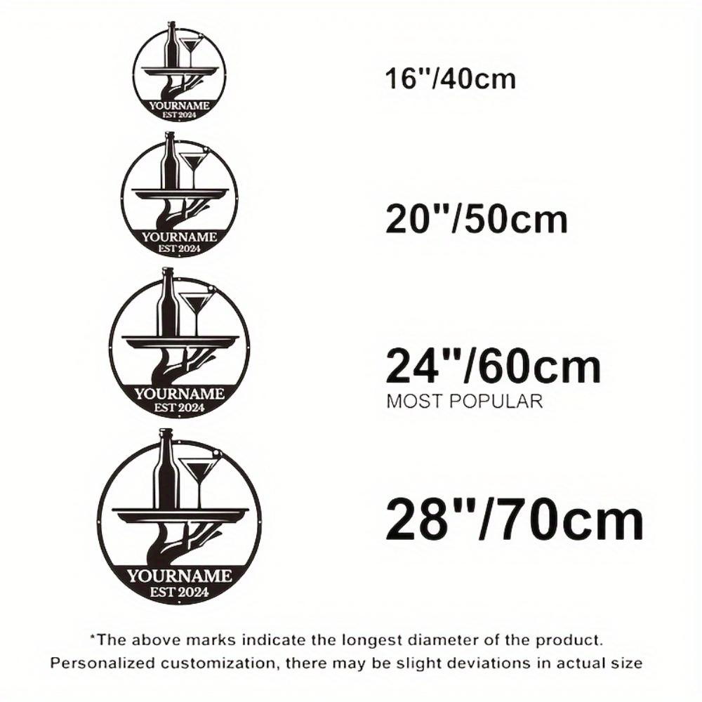 

Classic Metal Wall Sign Custom Bar Name Plate Round Detachable Home Decor 40cm