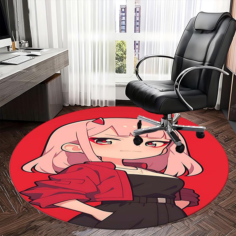 Devil Girl,Pink Hair Devil Chair Mat Round Rug Office Carpet, Machine Washable, Non Slip, Suitable for Living Rooms, Bedrooms