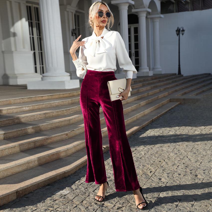 European & American Patchwork Gold Velvet High-Waisted Flare Pants for Women - 2023 Spring/Fall Collection