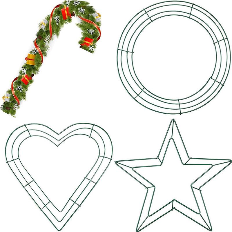 1PC Garland Hoop DIY Flower Garland Metal Wreath Frame Ring Halloween Floral Decoration For Christmas Heart Star Circle Shape