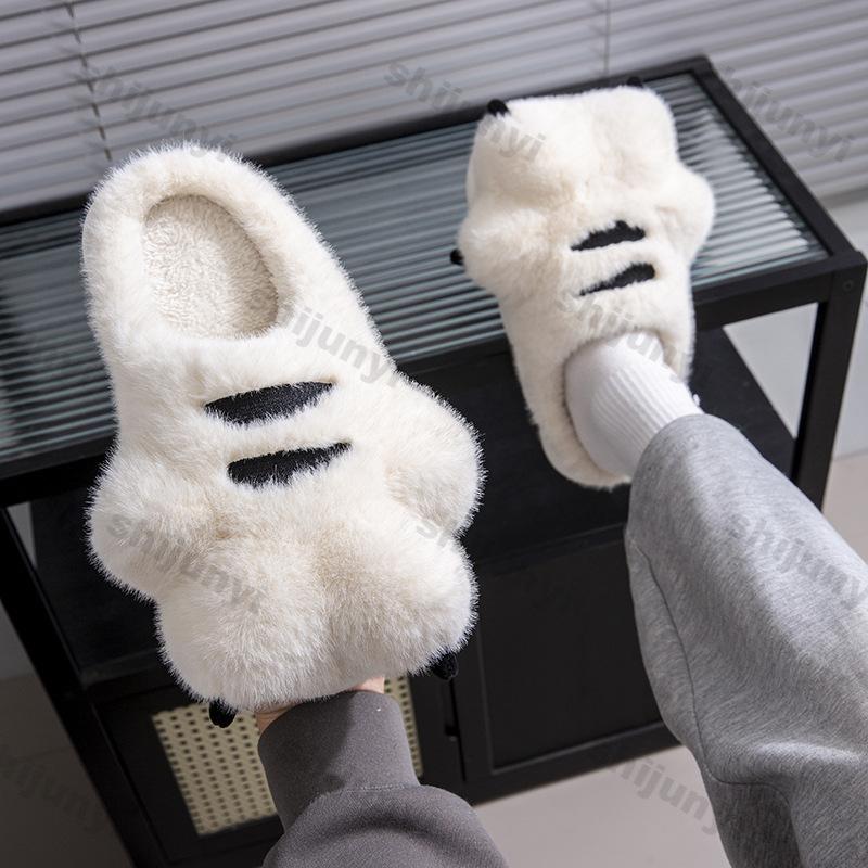Fashion Cute Cartoon Fluffy Slippers for Women Men Winter Warm Soft Plush Big Paw Anti-slip Couples Indoor Home Non-slip Warm Slippers