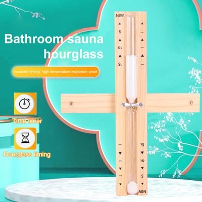 Sauna Hourglass Timer 15 Minutes Countdown Heat-Resistant Glass Rotating Heavy Duty Wooden