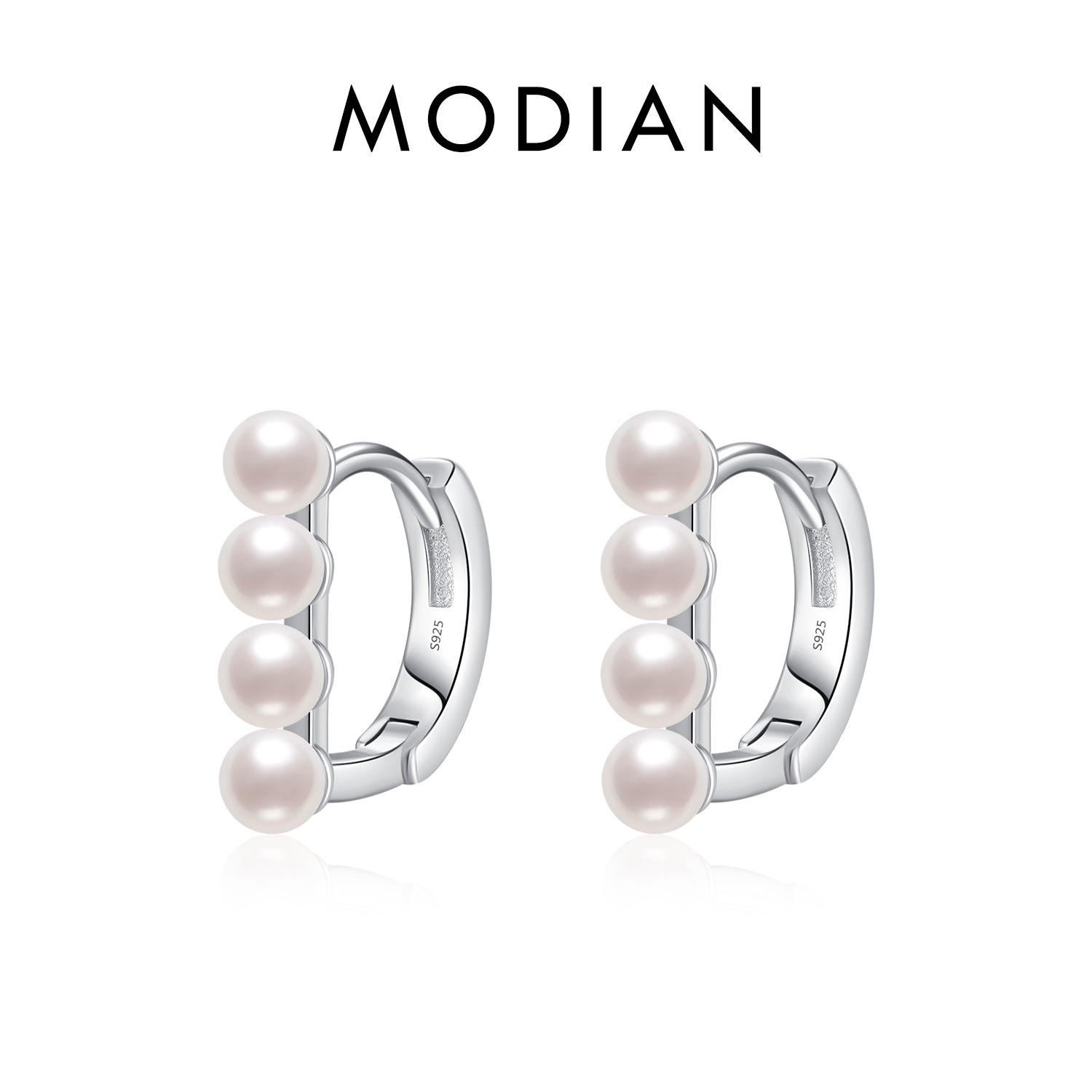 

MODIAN Серебряные серьги-кольца 925 пробы с жемчугом в форме ракушки, геометрические серьги-гвоздики, элегантные серьги-кольца для вечеринки, повседневные тонкие ювелирные изделия для женщин