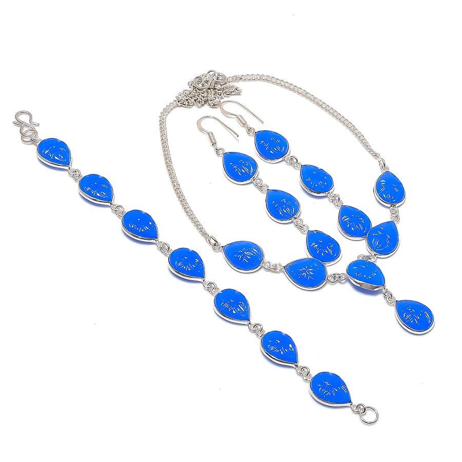 Natural Blue Chalcedony Gemstone 925 Sterling Silver Jewelry Necklace 18  ASN-6057