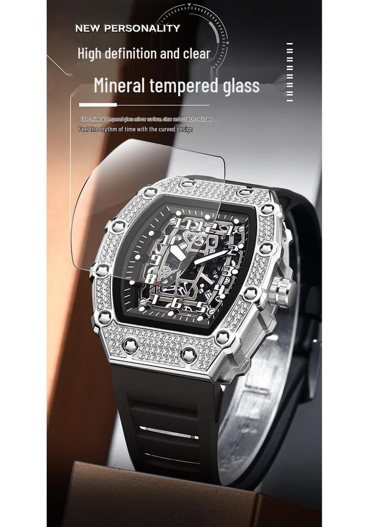 Oufani Men's Rhinestone Skeleton Barrel Watch: Fashionable and Unique Sports Design