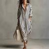 2026 Summer New Foreign Trade Independent V-Neck Long Shirt Dress, European and American Cross-border Striped Print Long Skirt