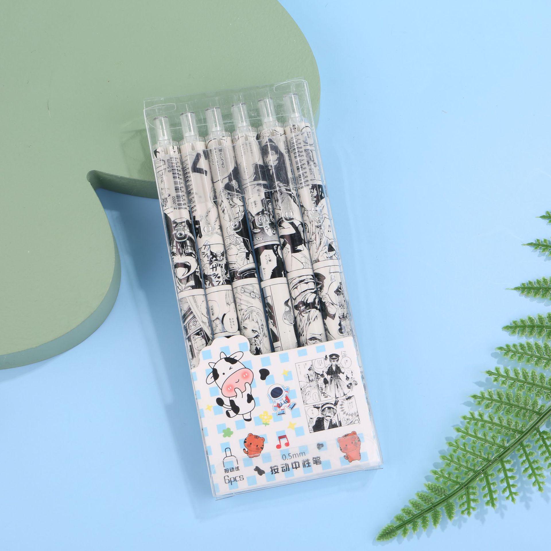 

Набор мультяшных гелевых ручек: Набор из 6 милых черных шариковых ручек в коробке для студентов, рождественские подарки 0.5mm