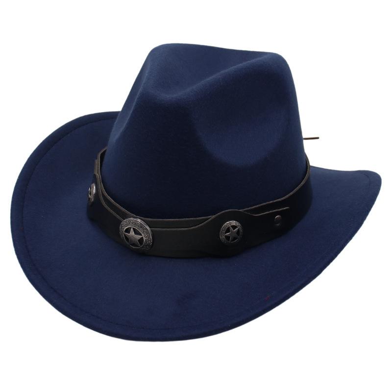 Western Cowboy Top Hat British Retro Jazz Hat Pentagram Badge Felt Hat Trend