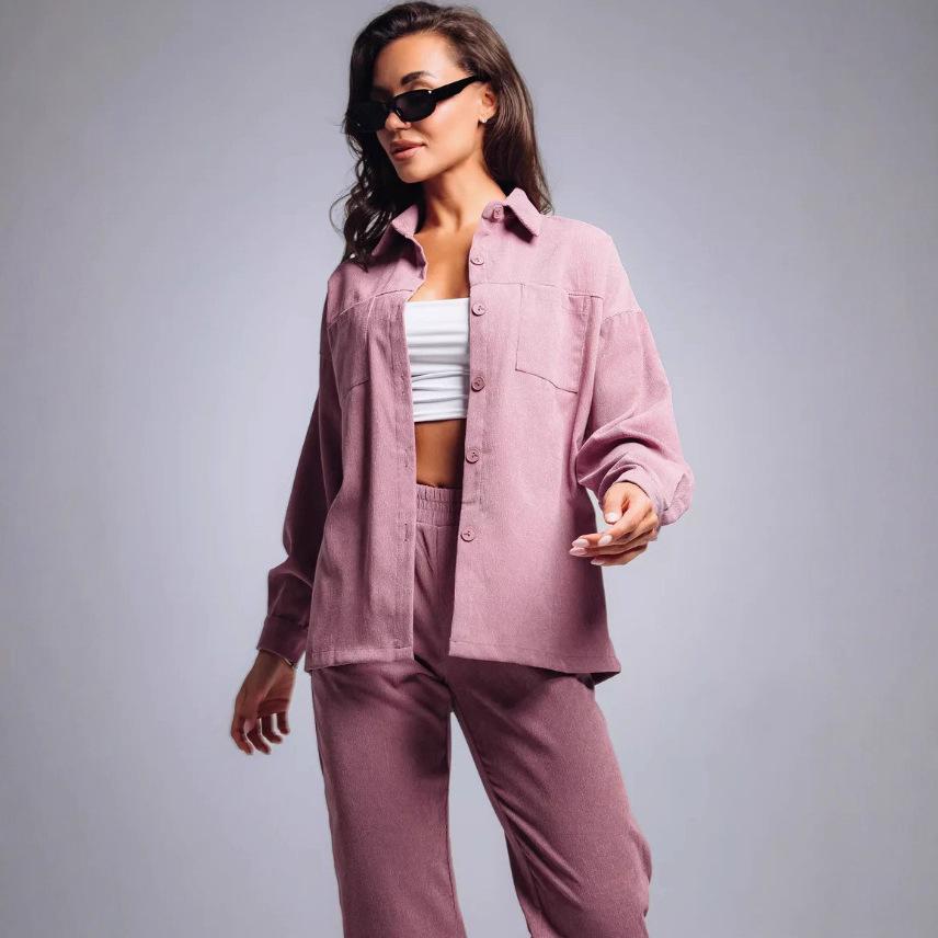2025 Retro Plus Size Women's Corduroy Shirt and Pants Set