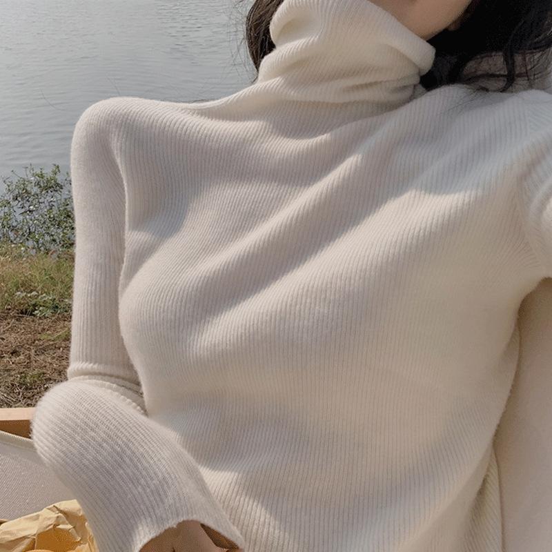 High-collar Knitted Bottoming Shirt Women's Fall and Winter Soft Slim Temperament Within The Sweater Ride