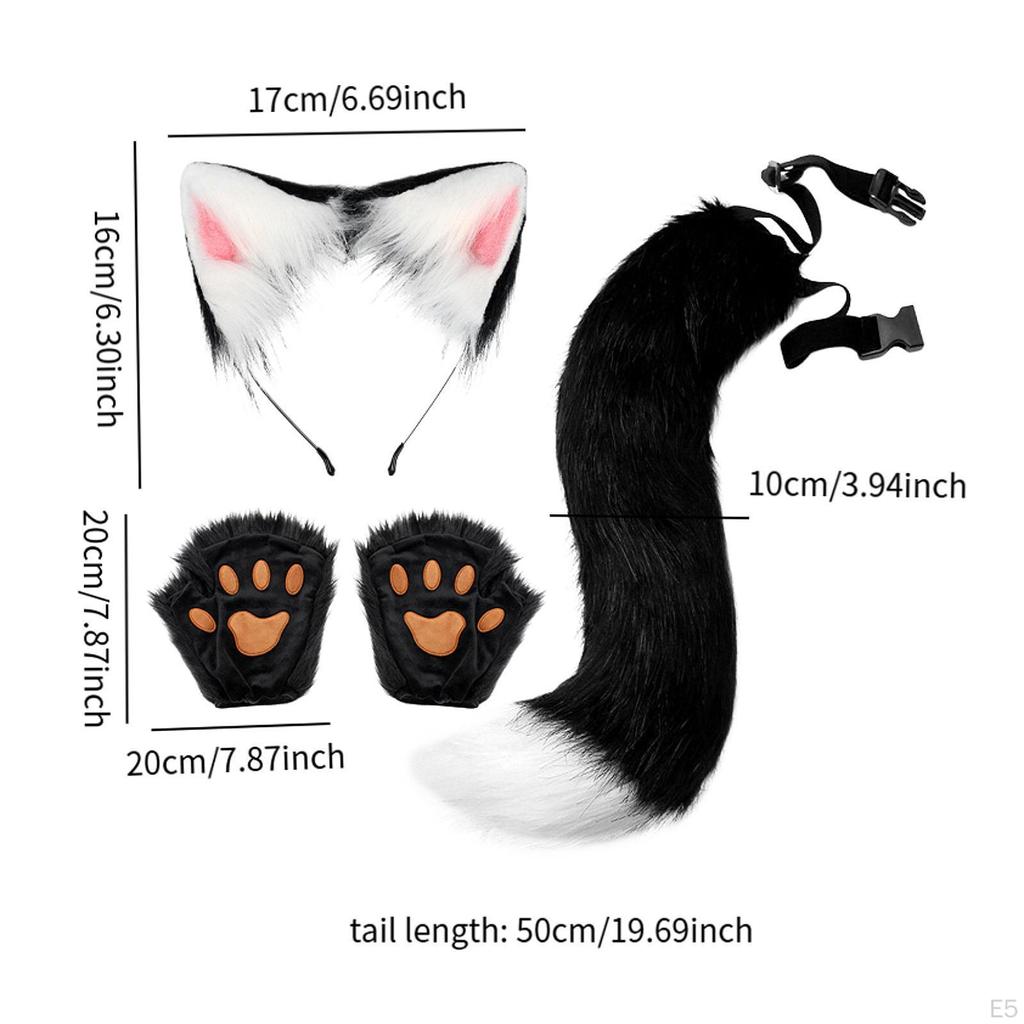 Animal Ears and Tail Set Cosplay Props Paw Gloves for Festival Stage Performance