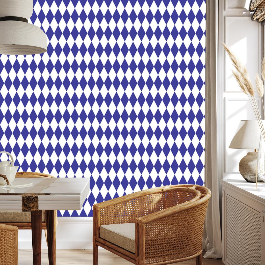 Harlequin Diamonds Wallpaper Blue and White for Living Room and Bedroom 50x1000