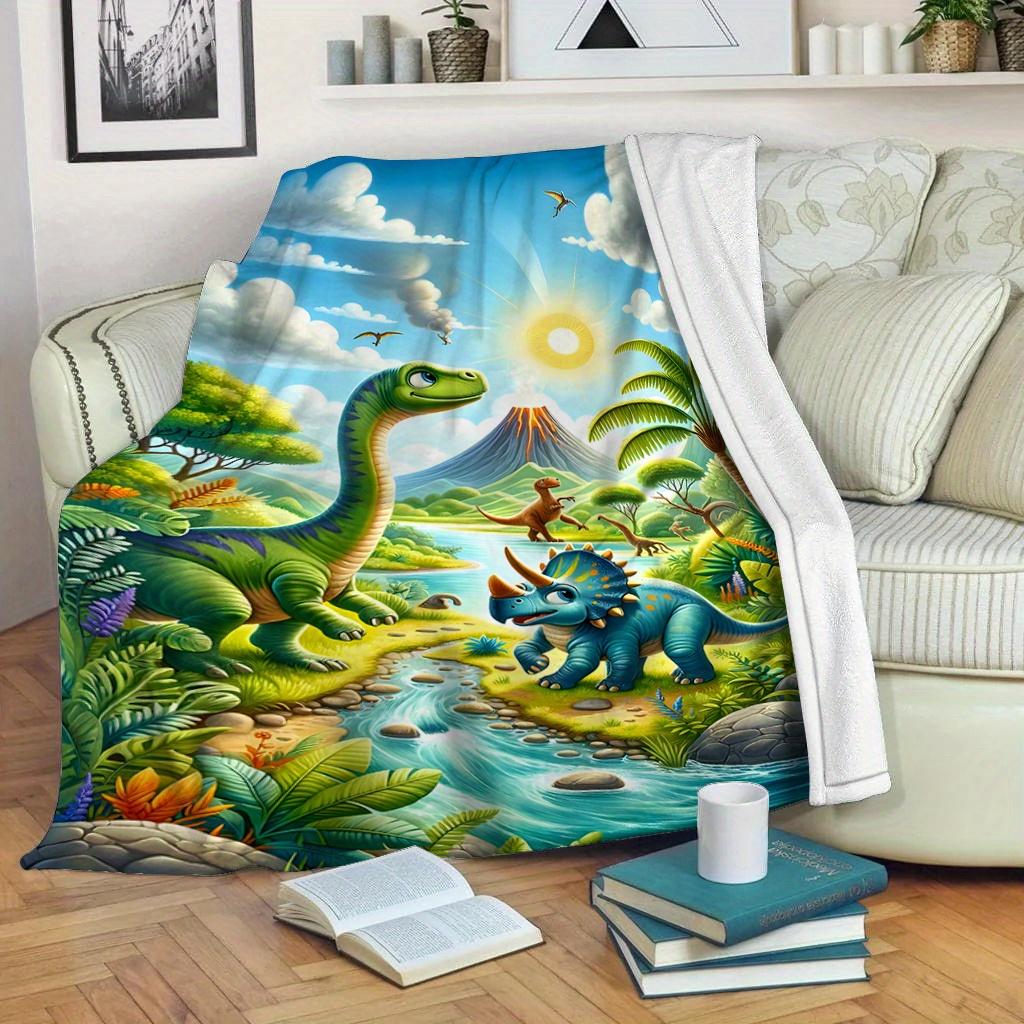 Prehistoric dinosaur-themed Flannel printed blanket suitable for all seasons suitable for living room office sofa and travel