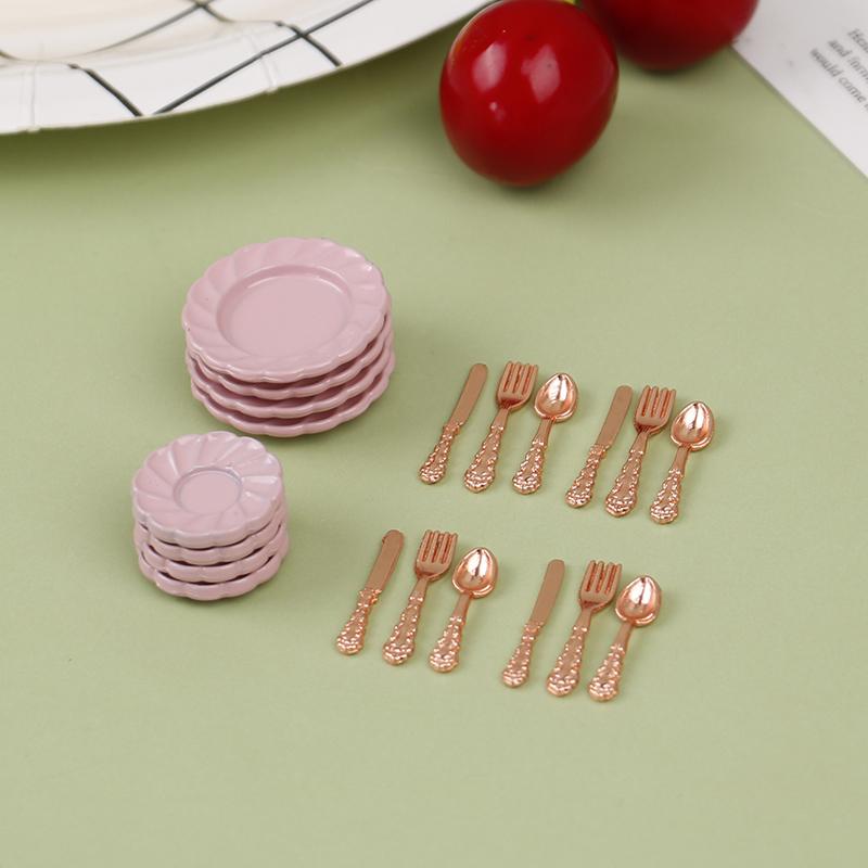 1:12 Dollhouse Miniatures Tableware Knife Fork Spoon Plate Set Accessories Toys