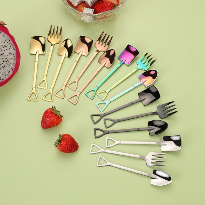 Set of 3 Steel Tea Spoon Small Household Ice Cream Spoons and Fork Kitchenwares