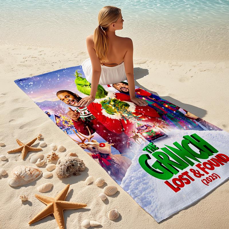 Christmas Gift Oscar Comedy Movie How the Grinch Stole Christmas Soft Beach Towel Outdoor Camping Vacation Swinging Beach Scarf Decorative Blanket B18