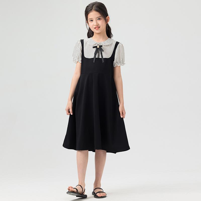 Girls' Fashionable Dress - Summer Children's Princess Black Polka Dot Dress