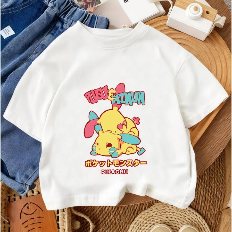 

Cute Trendy Boys and Girls Street Style Cartoon Tops Summer Casual Children s T-Shirt Pokémon Pikachu Fashion 100