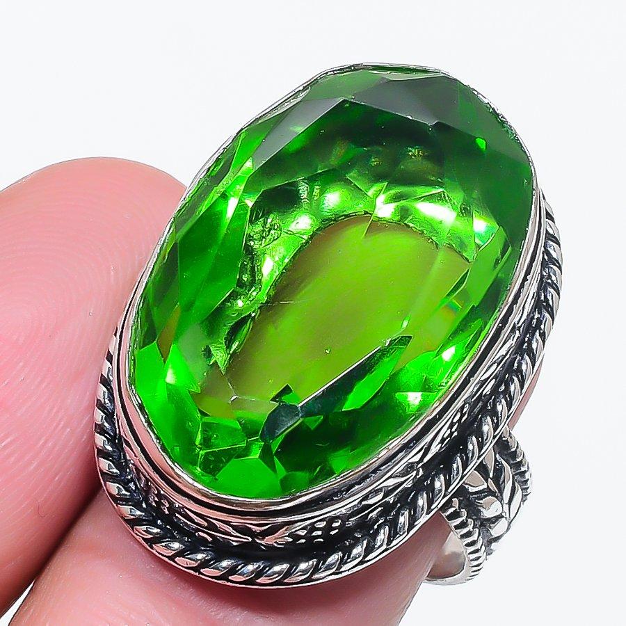 Natural Peridot Gemstone Handmade 925 Sterling Silver Jewelry Ring Size 6 A7r49