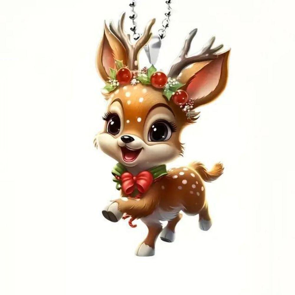 New 2D Flat Christmas Elk Hanging Pendant Acrylic Elk Model Car Rearview Mirror Pendant Xmas Tree Hanging Ornament Navidad Decor