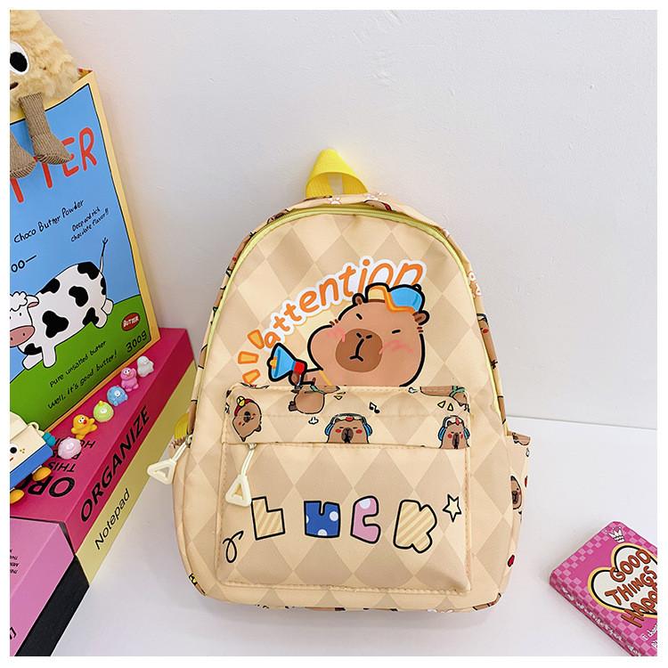 Cute Cartoon Capybara Bath Sun Letter Print Children Backpack For Use Daily