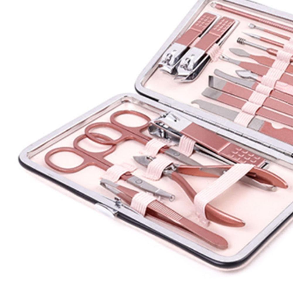 18pcs Leather Case Nail Clipper Set Stainless Steel Nail Care Tool Cuticle Trimmer Salon Daily Use