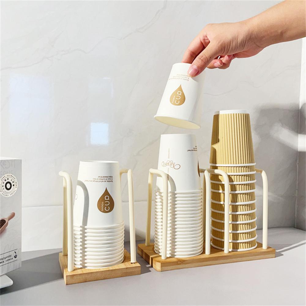 Disposable Cup Storage Holder Wooden Water Cups Dispenser  Rack Shelf with Longer Stick Tableware Organizer for Restaurants Bar