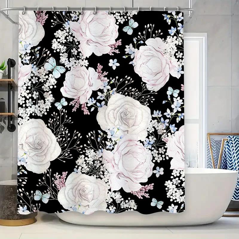 Luxurious Floral Printed Shower Curtain Perfect for Your Bathroom Decor W90xH180cm