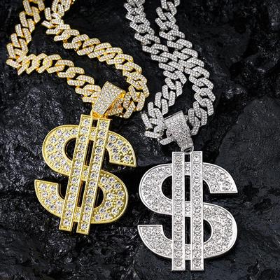 2026 Európai és Amerikai Divat Hip Hop Amerikai Dollár Medálos Nyaklánc 14 mm-es Kubai Lánccal