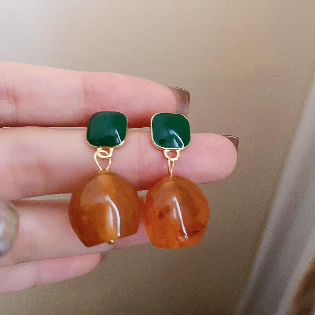 Silver Needle Geometric Irregular Resin Y2K Earrings - Retro Stud Ear Accessories for Women