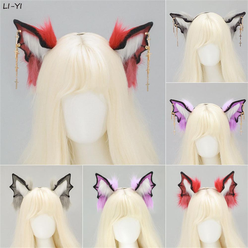 Halloween Fluffy Bat Wing Hairband Demon Cosplay Prop Subculture Animal Beast Ear Gothicism Headpiece Role Playing Headgear