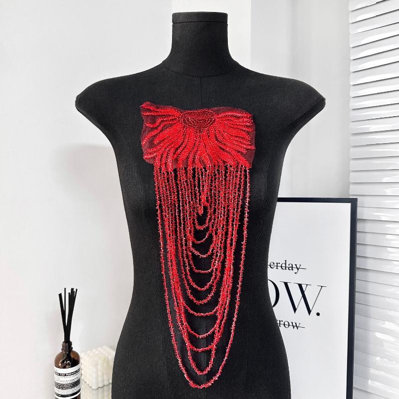 1Pc Long Tassel Chain Sequin Shoulder Ornaments Wedding Dress Performance Clothing Fashion Shoulder Boards Embroidery Patch