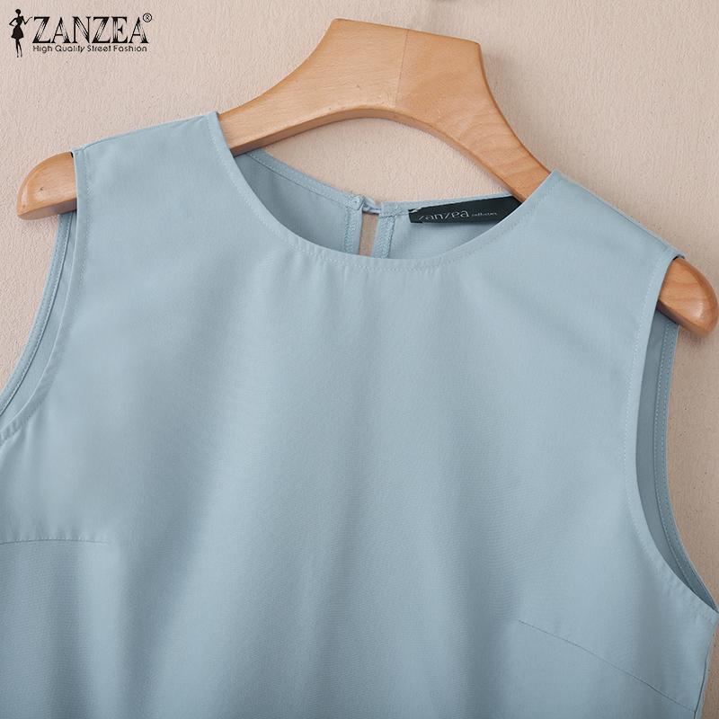 ZANZEA Γυναικείο Καθημερινό Καλοκαιρινό Αμάνικο Φόρεμα με Στρογγυλή Λαιμόκοψη