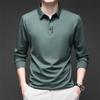 Camisa nueva de manga larga para hombre de negocios casual con insignia, polo de color sólido, moderna, transpirable, cómoda, versátil