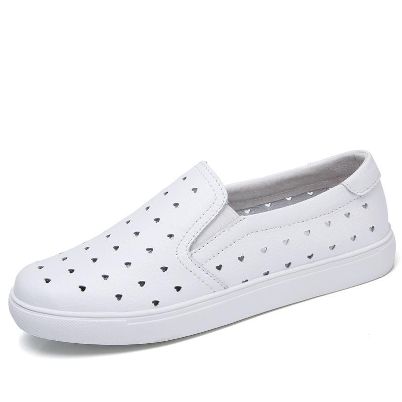 Spring Plus Size Women's Genuine Leather Slip-On White Flats - Casual, Breathable, Korean Style