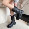 Winter Street Style Thick Heel Women Knight Boots Fashion Slip On Party Dress Shoes Ladies Concise Leather Mid Calf Booties
