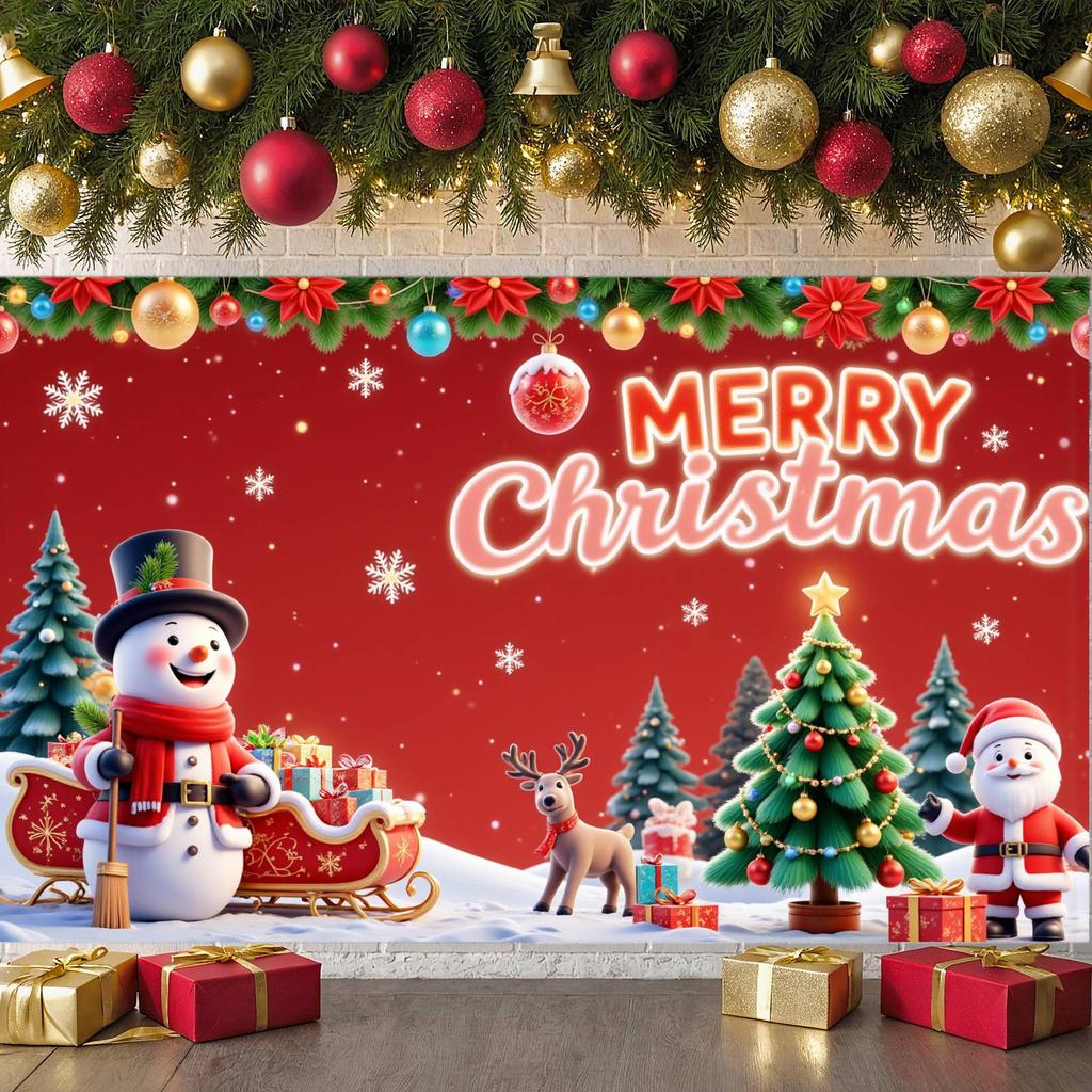 Christmas Decoration Banner Red Background Festive Banner Merry Christmas Banner Snowman Design For Office Party Christmas Party