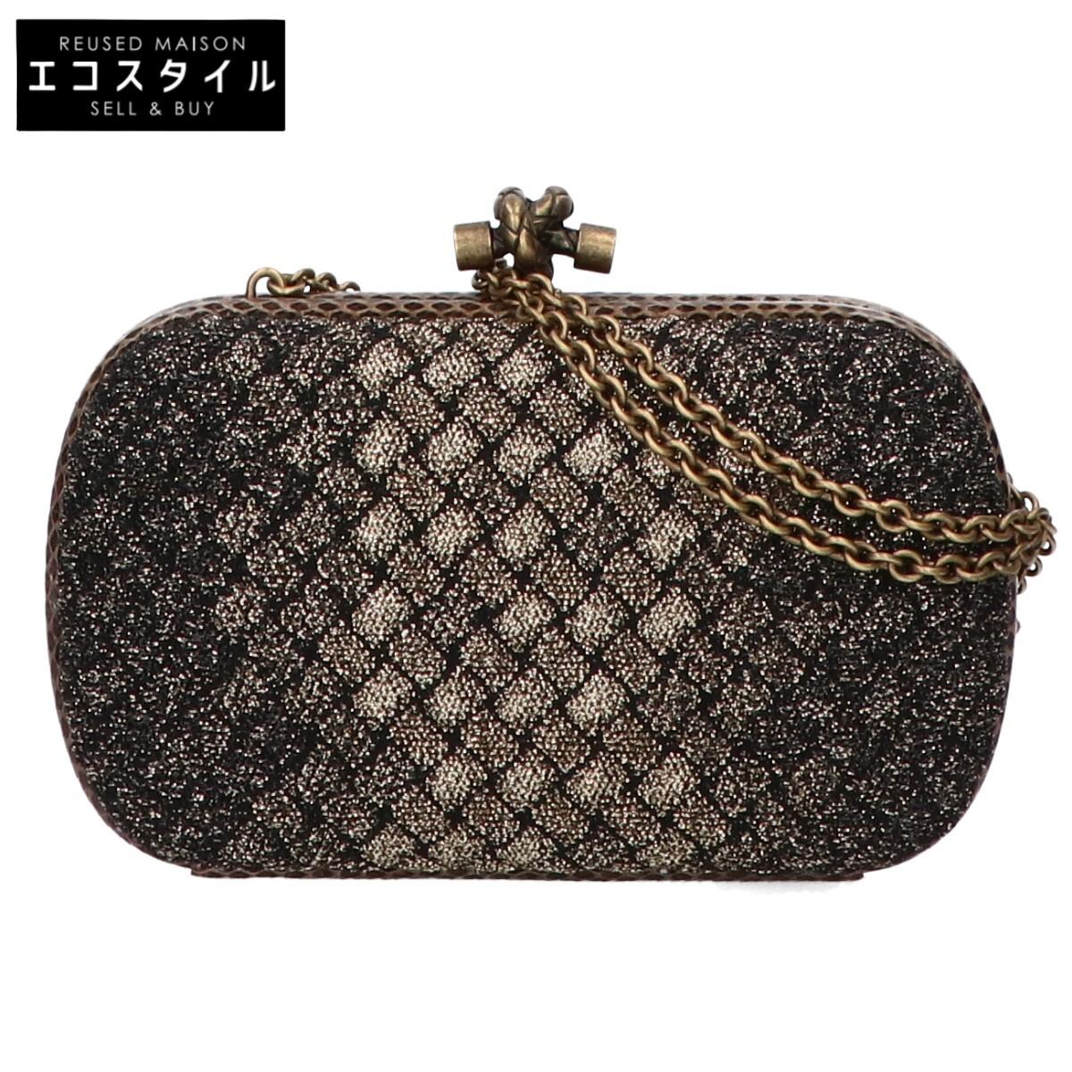 

BOTTEGA VENETA Glitter Knot Clutch Chain Bag Shoulder bag Black x GoldUsed