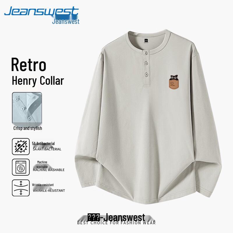 Jeanswest Men s Cartoon Black Cat Pocket Henley Long Sleeve T-Shirt L