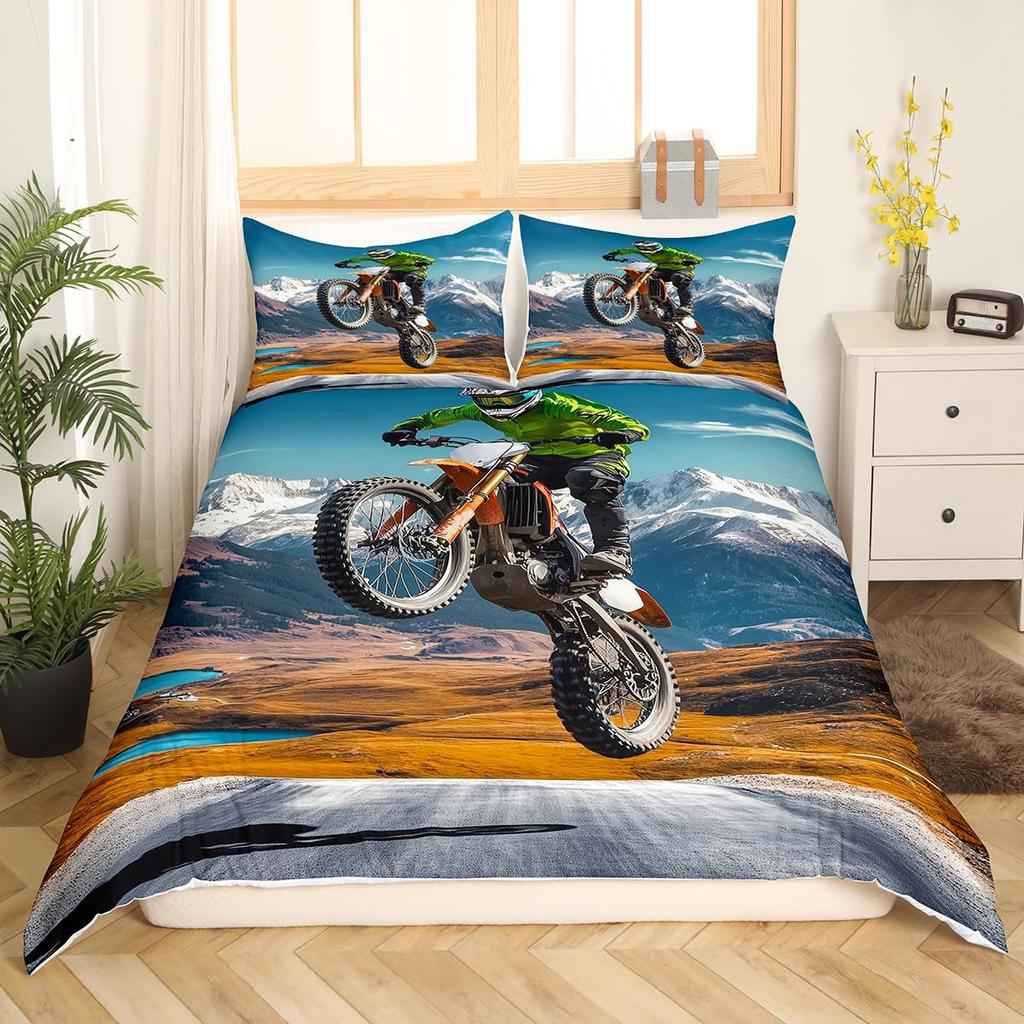 Bicycle Rider Duvet Cover Toddler Size For KidsMountain Bike Bedding Set For Teens AdultsWatercolor Quilt Cover