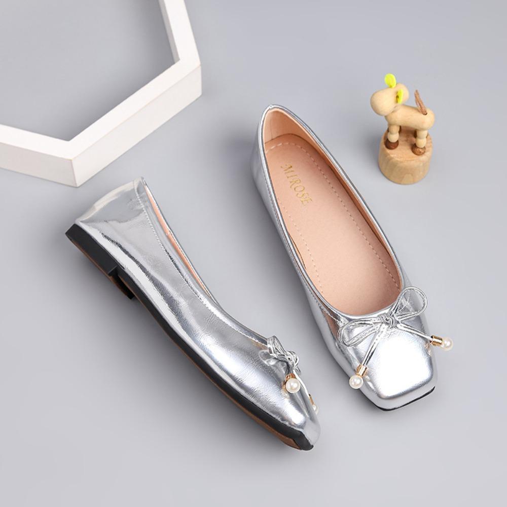 Women's Flat Shoes Shallow Mouth Square Head Single Shoes Women's New Summer Flat Bottomed Soft Leather Large Size Woman Shoes