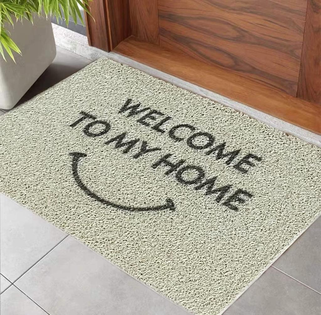 LUCKYSHIN Entrance Mat 60 X 40cm Entrance Mat Outdoor Indoor Washable Mud Remover PVC Quick Dry Welcome Anti-Slip (Smile, Beige)