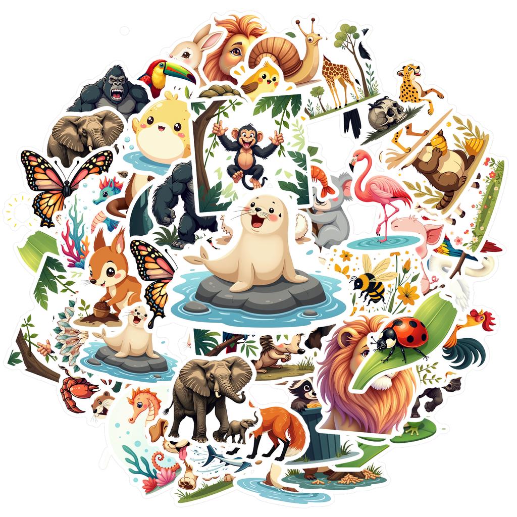 35-70pcs Animal World Stickers From Sea To Land Adorable Stickers Diy Travel Luggage Fridge Laptop Graffiti Sticker