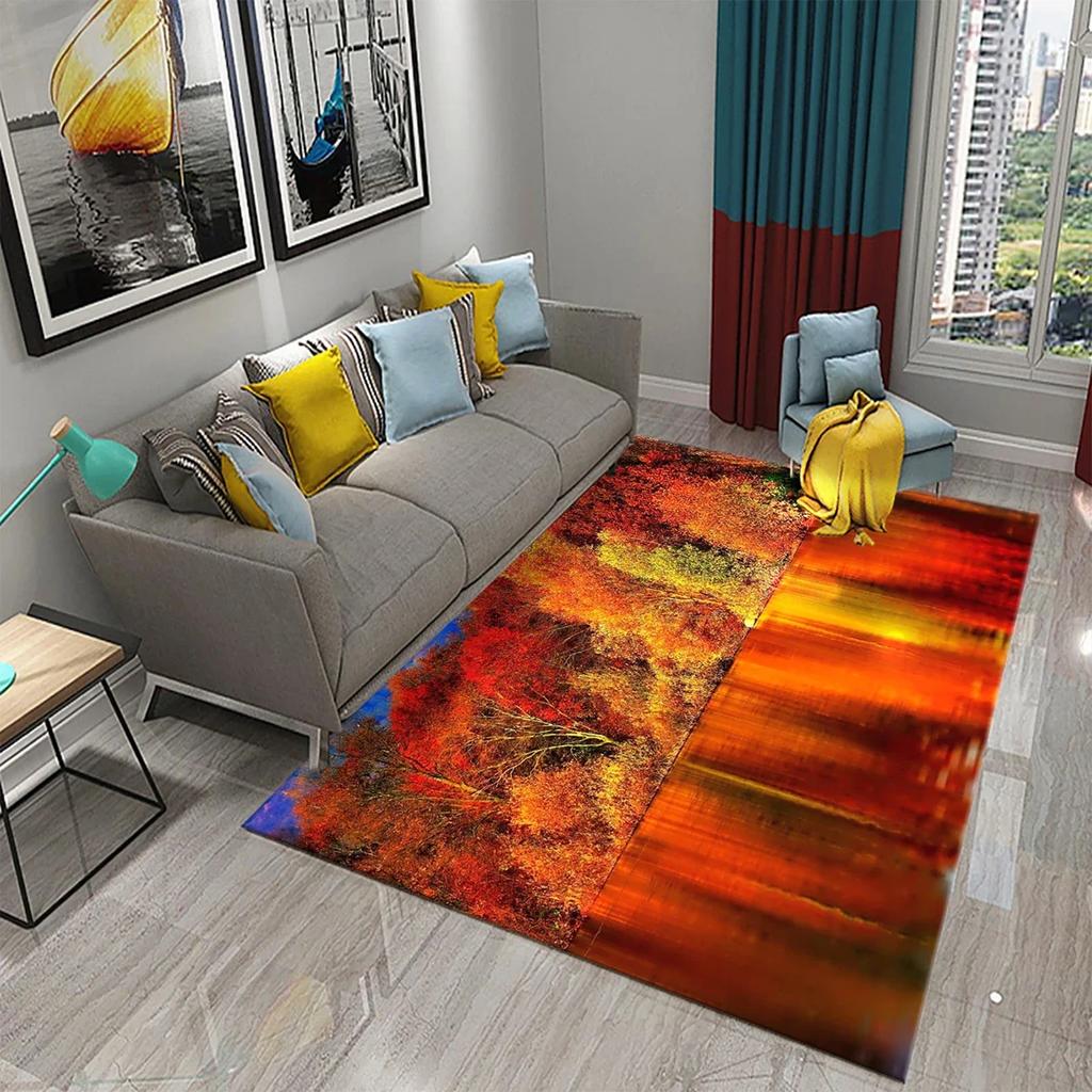 3D Autumn Yellow Maple Leaves Carpet Modern Kitchen Bathroom Anti-Slip Entrance Doormat Bedroom Living Room Balcony Floor Carpet