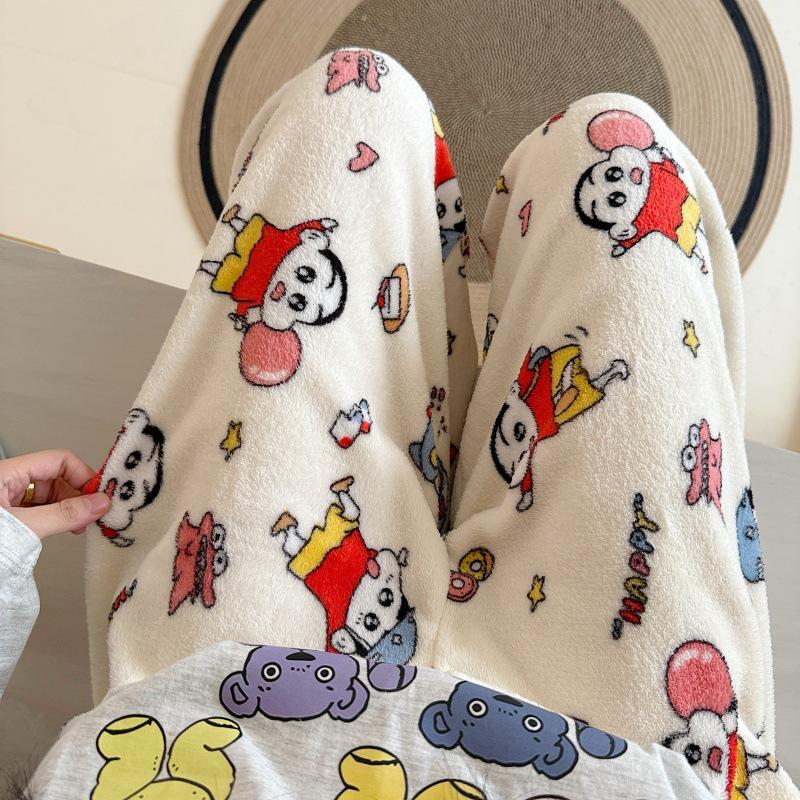 Damen Cartoon Flanell Fleecegefütterte Pyjamahose - Warmer Herbst-/Winterstil